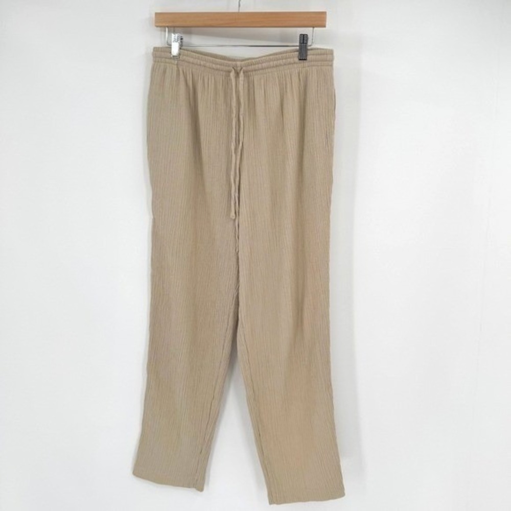 Alfred Dunner Vtg Beige‎ Crepe/Ribbed Textured Drawstring Pants Women's